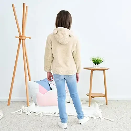 Toddler Girls Boys Fleece Hoody Jacket Zip Up Teddy Coat Warm Winter Outwear - 3