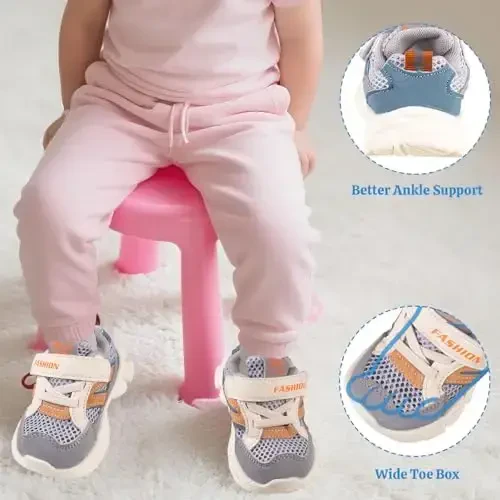 Toddler Baby Girls Boys Tennis White Walking Barefoot Slip on Shoes 18-24 Months Size 5 Wide Toe Box Summer Soft Sole Flexible Dinosaur Cheer Shoes Breathable Outdoor Soccer Rubber Sneakers - 5