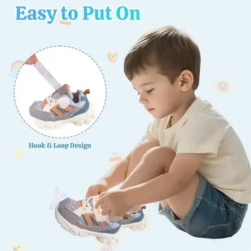 Toddler Baby Girls Boys Tennis White Walking Barefoot Slip on Shoes 18-24 Months Size 5 Wide Toe Box Summer Soft Sole Flexible Dinosaur Cheer Shoes Breathable Outdoor Soccer Rubber Sneakers - 4