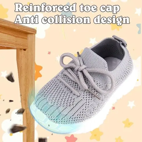 Toddler Baby Girls Boys Tennis White Walking Barefoot Slip on Shoes 18-24 Months Size 5 Wide Toe Box Summer Soft Sole Flexible Dinosaur Cheer Shoes Breathable Outdoor Soccer Rubber Sneakers - 4
