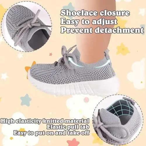 Toddler Baby Girls Boys Tennis White Walking Barefoot Slip on Shoes 18-24 Months Size 5 Wide Toe Box Summer Soft Sole Flexible Dinosaur Cheer Shoes Breathable Outdoor Soccer Rubber Sneakers - 3