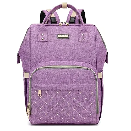 GAIVP Diaper Bag Backpack, Diaper Bags for Baby Girls Boys, Baby Bags for Moms Dads, Nappy Changing Bag with Insulated Pockets,Multi-functional Waterproof Backpack with Stroller straps-Purple - 1