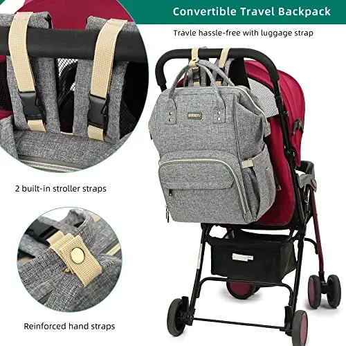 GAIVP Diaper Bag Backpack, Diaper Bags for Baby Girls Boys, Baby Bags for Moms Dads, Nappy Changing Bag with Insulated Pockets,Multi-functional Waterproof Backpack with Stroller straps - Grey - 3