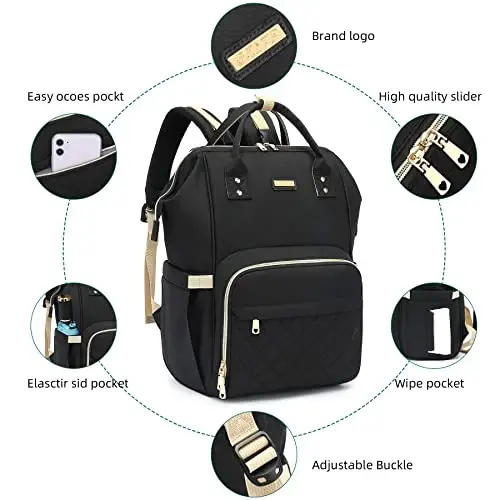 GAIVP Diaper Bag Backpack, Diaper Bags for Baby Girls Boys, Baby Bags for Moms Dads, Nappy Changing Bag with Insulated Pockets,Multi-functional Waterproof Backpack with Stroller straps-Black - 4