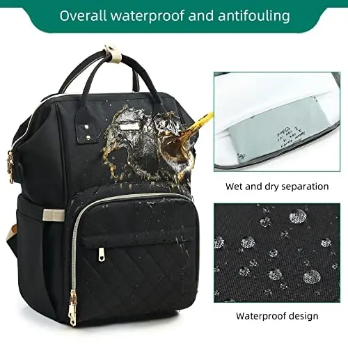 Diaper Bag Backpack, Diaper Bags for Baby Girls Boys, Baby Bags for Moms Dads, Nappy Changing Bag with Insulated Pockets,Multi-functional Waterproof Backpack with Stroller straps-Black - 5