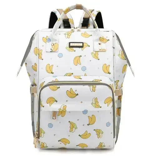 Diaper Bag Backpack, Diaper Bags for Baby Girls Boys, Baby Bags for Moms Dads, Nappy Changing Bag with Insulated Pockets,Multi-functional Waterproof Backpack with Stroller straps -Beige Banana - DIAPER