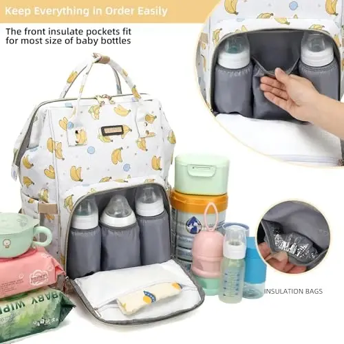 Diaper Bag Backpack, Diaper Bags for Baby Girls Boys, Baby Bags for Moms Dads, Nappy Changing Bag with Insulated Pockets,Multi-functional Waterproof Backpack with Stroller straps -Beige Banana - 2