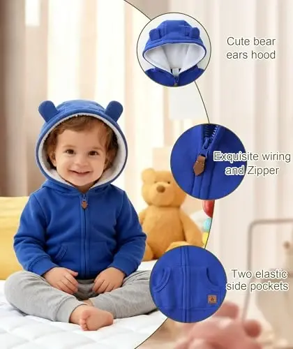 Baby Girls Boys Warm Adorable Hooded Zip Coat for Fall Spring Outerwear 3-24M Kids Jacket - 3