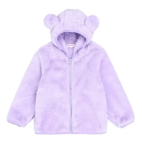 Toddler Girls Boys Fleece Hoody Jacket Zip Up Teddy Coat Warm Winter Outwear - TODDLER