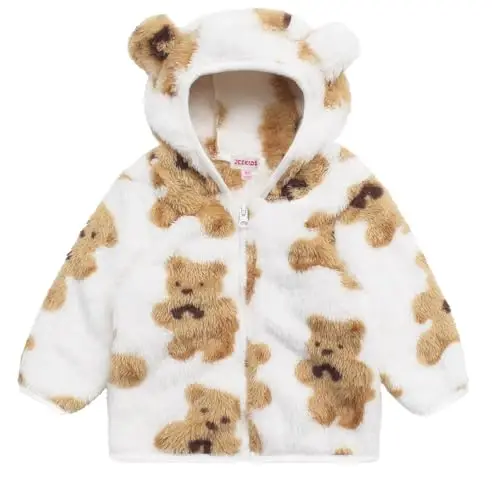 Toddler Girls Boys Fleece Hoody Jacket Zip Up Teddy Coat Warm Winter Outwear - TODDLER