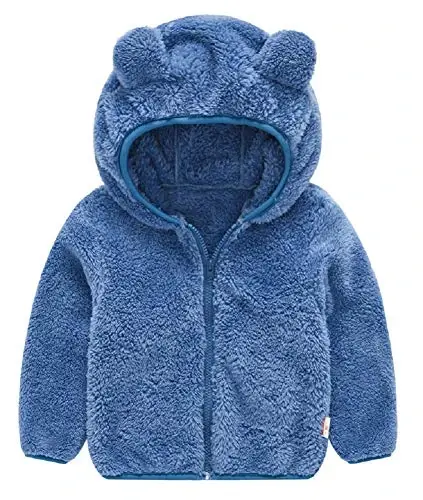 Toddler Girls Boys Fleece Hoody Jacket Zip Up Teddy Coat Warm Winter Outwear - TODDLER