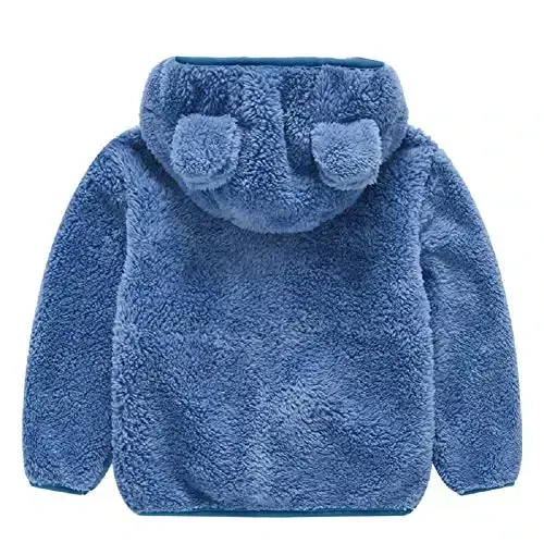 Toddler Girls Boys Fleece Hoody Jacket Zip Up Teddy Coat Warm Winter Outwear - 2