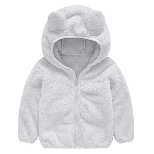 Toddler Girls Boys Fleece Hoody Jacket Zip Up Teddy Coat Warm Winter Outwear - 1