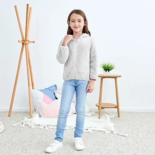 Toddler Girls Boys Fleece Hoody Jacket Zip Up Teddy Coat Warm Winter Outwear - 2