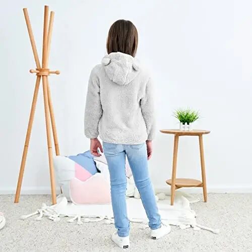 Toddler Girls Boys Fleece Hoody Jacket Zip Up Teddy Coat Warm Winter Outwear - 3