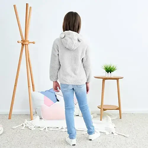 Toddler Girls Boys Fleece Hoody Jacket Zip Up Teddy Coat Warm Winter Outwear - 3