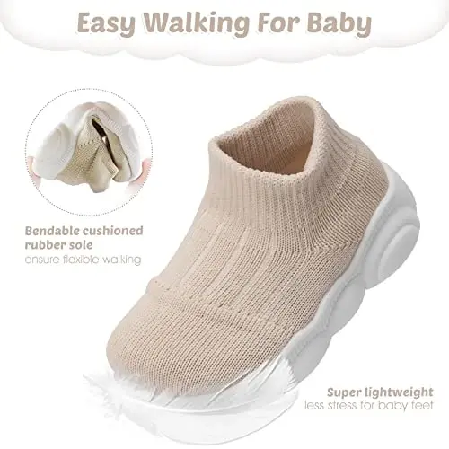 Toddler Baby Girls Boys Tennis White Walking Barefoot Slip on Shoes 18-24 Months Size 5 Wide Toe Box Summer Soft Sole Flexible Dinosaur Cheer Shoes Breathable Outdoor Soccer Rubber Sneakers - 5