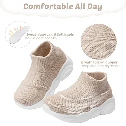Toddler Baby Girls Boys Tennis White Walking Barefoot Slip on Shoes 18-24 Months Size 5 Wide Toe Box Summer Soft Sole Flexible Dinosaur Cheer Shoes Breathable Outdoor Soccer Rubber Sneakers - 2