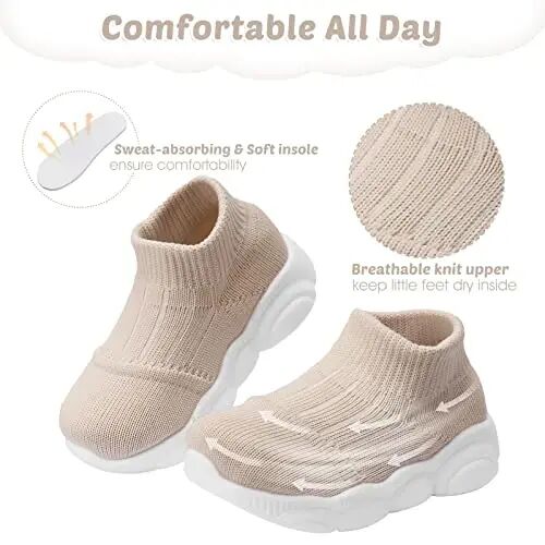 Toddler Baby Girls Boys Tennis White Walking Barefoot Slip on Shoes 18-24 Months Size 5 Wide Toe Box Summer Soft Sole Flexible Dinosaur Cheer Shoes Breathable Outdoor Soccer Rubber Sneakers - 2