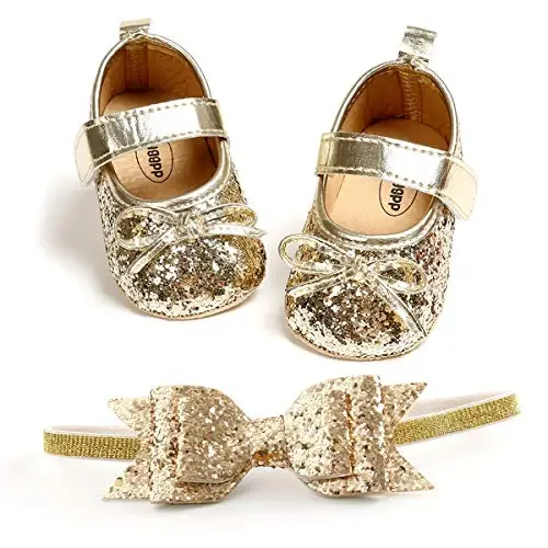 WILLFUN Baby Girls Mary Jane Flats Floral Princess Dress Crib Shoes Non-Slip for Toddler First Walkers - 1