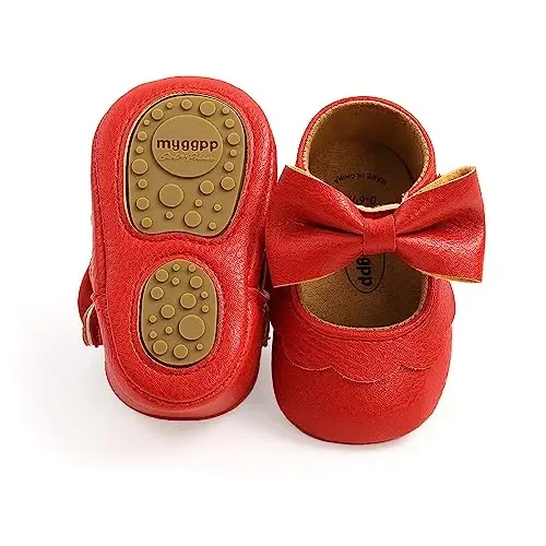 Baby Girl Mary Jane Dress Shoes - Infant Newborn Flats Anti-Slip Soft PU Leather Party School Wedding Princess Baby Girl Shoes 
