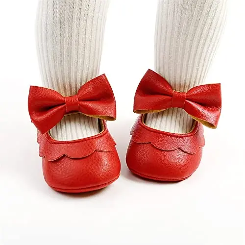 Baby Girl Mary Jane Dress Shoes - Infant Newborn Flats Anti-Slip Soft PU Leather Party School Wedding Princess Baby Girl Shoes - BABY (1)