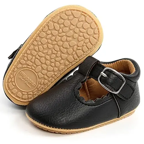Baby Girl Mary Jane Dress Shoes - Infant Newborn Flats Anti-Slip Soft PU Leather Party School Wedding Princess Baby Girl Shoes - 1