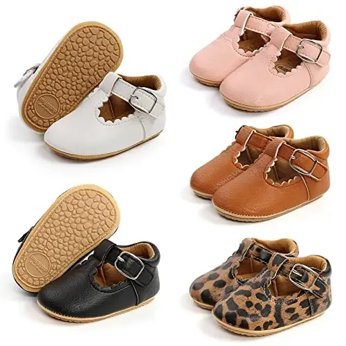 Baby Girl Mary Jane Dress Shoes - Infant Newborn Flats Anti-Slip Soft PU Leather Party School Wedding Princess Baby Girl Shoes - 3