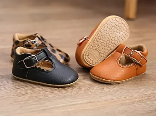 Baby Girl Mary Jane Dress Shoes - Infant Newborn Flats Anti-Slip Soft PU Leather Party School Wedding Princess Baby Girl Shoes - 4
