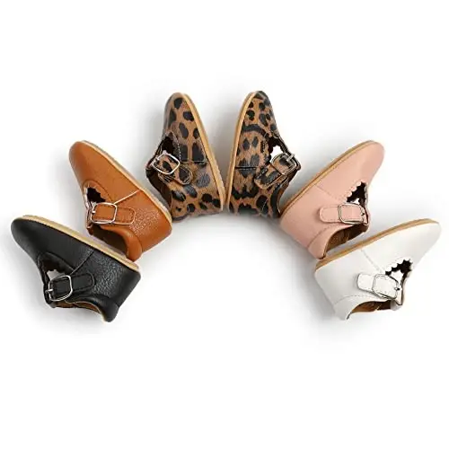 Baby Girl Mary Jane Dress Shoes - Infant Newborn Flats Anti-Slip Soft PU Leather Party School Wedding Princess Baby Girl Shoes - 5