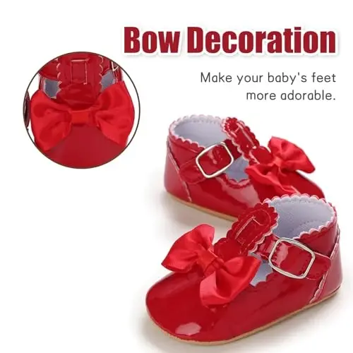Baby Girl Mary Jane Dress Shoes - Infant Newborn Flats Anti-Slip Soft PU Leather Party School Wedding Princess Baby Girl Shoes - 4