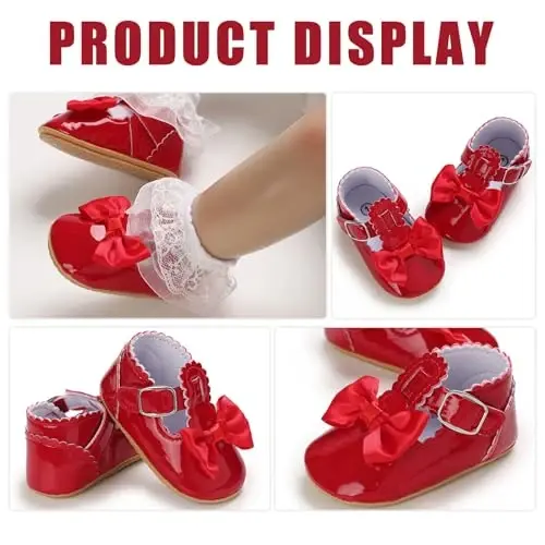 Baby Girl Mary Jane Dress Shoes - Infant Newborn Flats Anti-Slip Soft PU Leather Party School Wedding Princess Baby Girl Shoes - 6