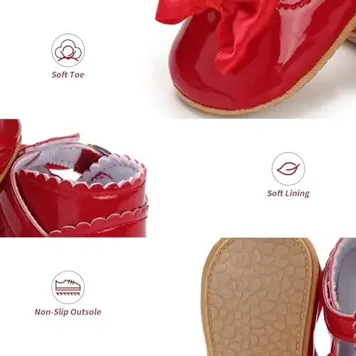 Baby Girl Mary Jane Dress Shoes - Infant Newborn Flats Anti-Slip Soft PU Leather Party School Wedding Princess Baby Girl Shoes - 3