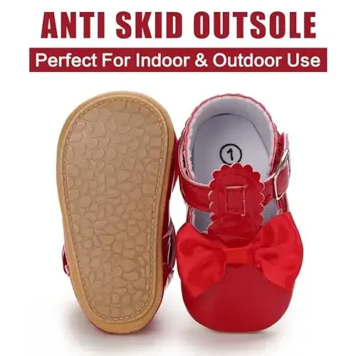 Baby Girl Mary Jane Dress Shoes - Infant Newborn Flats Anti-Slip Soft PU Leather Party School Wedding Princess Baby Girl Shoes - 5