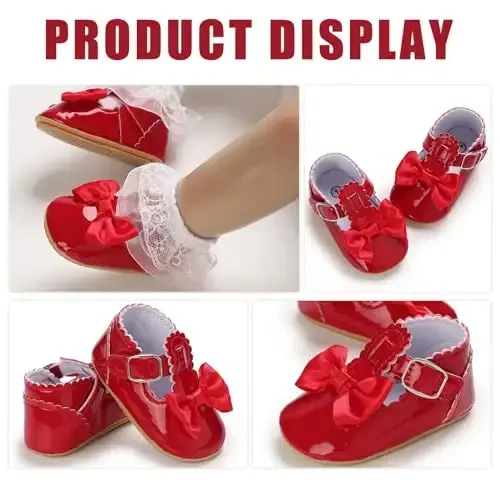 Baby Girl Mary Jane Dress Shoes - Infant Newborn Flats Anti-Slip Soft PU Leather Party School Wedding Princess Baby Girl Shoes - 6