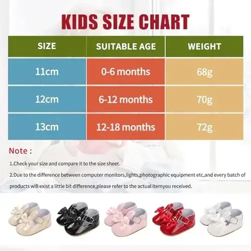Baby Girl Mary Jane Dress Shoes - Infant Newborn Flats Anti-Slip Soft PU Leather Party School Wedding Princess Baby Girl Shoes - 7
