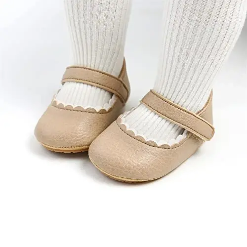 Baby Girl Mary Jane Dress Shoes - Infant Newborn Flats Anti-Slip Soft PU Leather Party School Wedding Princess Baby Girl Shoes - 2