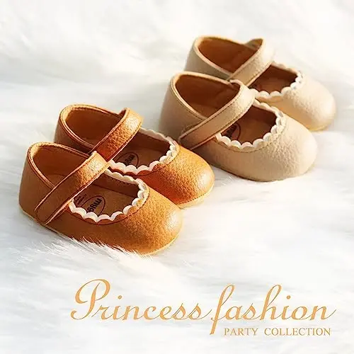 Baby Girl Mary Jane Dress Shoes - Infant Newborn Flats Anti-Slip Soft PU Leather Party School Wedding Princess Baby Girl Shoes - 6