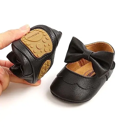 Baby Girl Mary Jane Dress Shoes - Infant Newborn Flats Anti-Slip Soft PU Leather Party School Wedding Princess Baby Girl Shoes - 5