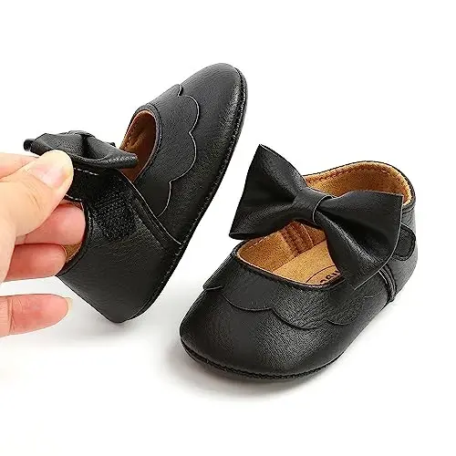 Baby Girl Mary Jane Dress Shoes - Infant Newborn Flats Anti-Slip Soft PU Leather Party School Wedding Princess Baby Girl Shoes - 6