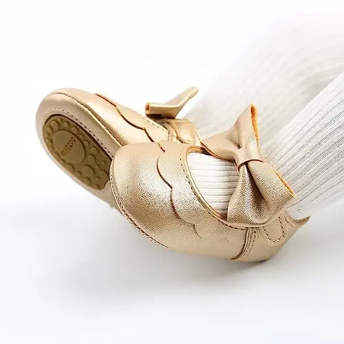 Baby Girl Mary Jane Dress Shoes - Infant Newborn Flats Anti-Slip Soft PU Leather Party School Wedding Princess Baby Girl Shoes - BABY (1)
