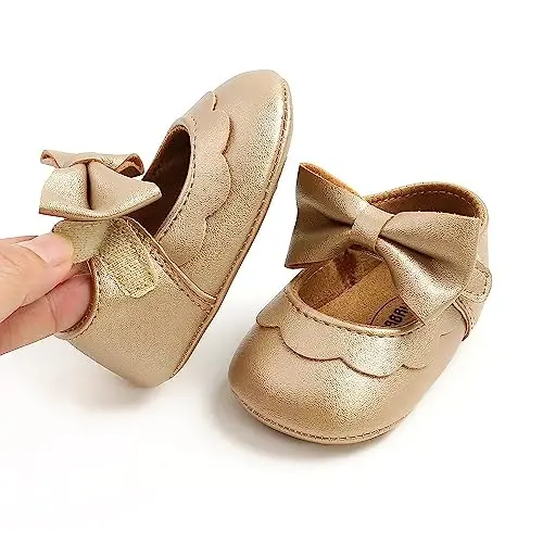 Baby Girl Mary Jane Dress Shoes - Infant Newborn Flats Anti-Slip Soft PU Leather Party School Wedding Princess Baby Girl Shoes - 5