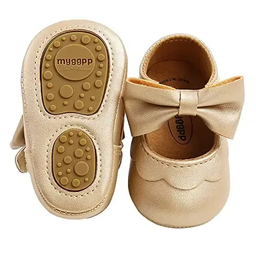 Baby Girl Mary Jane Dress Shoes - Infant Newborn Flats Anti-Slip Soft PU Leather Party School Wedding Princess Baby Girl Shoes - 6