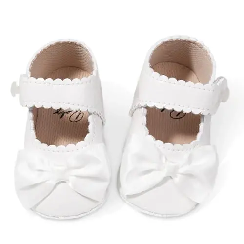 Baby Girl Mary Jane Dress Shoes - Infant Newborn Flats Anti-Slip Soft PU Leather Party School Wedding Princess Baby Girl Shoes - 1