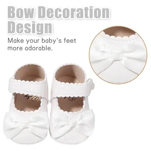 Baby Girl Mary Jane Dress Shoes - Infant Newborn Flats Anti-Slip Soft PU Leather Party School Wedding Princess Baby Girl Shoes - 3