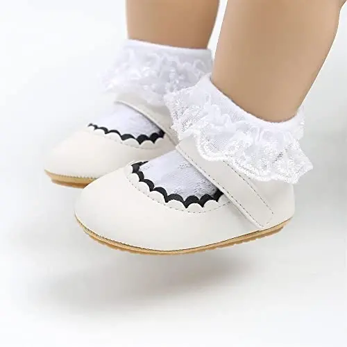 Baby Girl Mary Jane Dress Shoes - Infant Newborn Flats Anti-Slip Soft PU Leather Party School Wedding Princess Baby Girl Shoes - 6