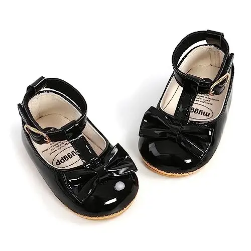 Baby Girl Mary Jane Dress Shoes - Infant Newborn Flats Anti-Slip Soft PU Leather Party School Wedding Princess Baby Girl Shoes - 1