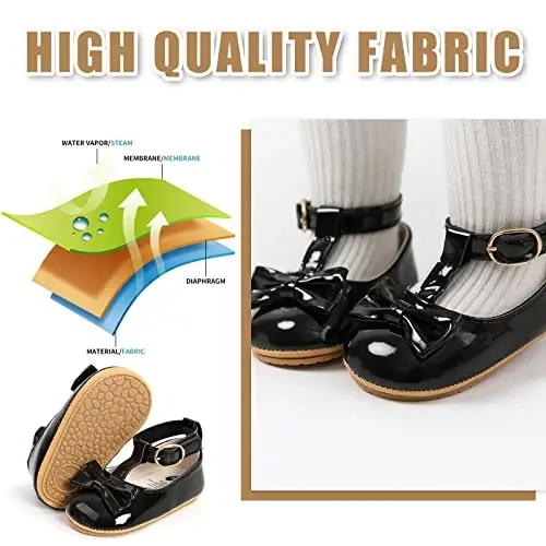 Baby Girl Mary Jane Dress Shoes - Infant Newborn Flats Anti-Slip Soft PU Leather Party School Wedding Princess Baby Girl Shoes - 6