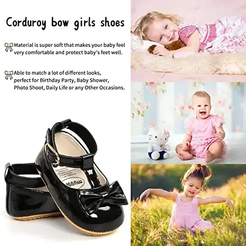 Baby Girl Mary Jane Dress Shoes - Infant Newborn Flats Anti-Slip Soft PU Leather Party School Wedding Princess Baby Girl Shoes - 2