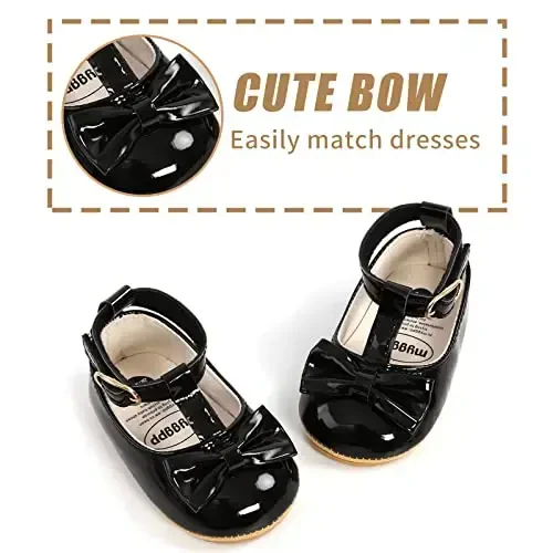 Baby Girl Mary Jane Dress Shoes - Infant Newborn Flats Anti-Slip Soft PU Leather Party School Wedding Princess Baby Girl Shoes - 3